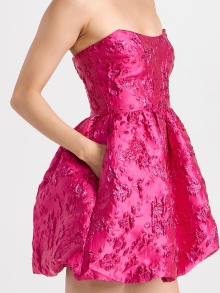 Amanda Uprichard Addison Brocade Strapless Fuchsia Bubble Hem Party Dress
